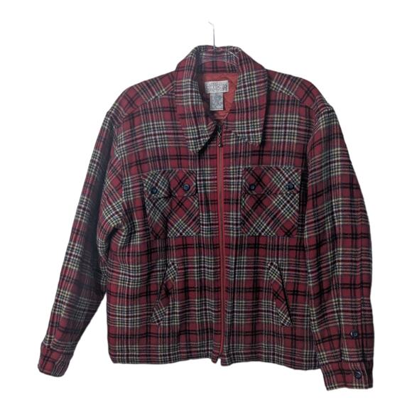 Vintage 90's Cambridge Dry Goods Red Tweed Zip Shacket Wool Blend Size Large - Picture 1 of 8
